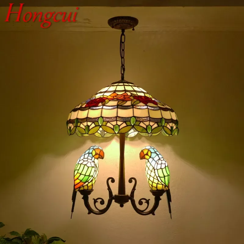 Hongcui Tiffany Parrot Chandelier Vintage Creative Color Glass Living Room restaurant Bedroom Hotel Corridor Pendant Lamp