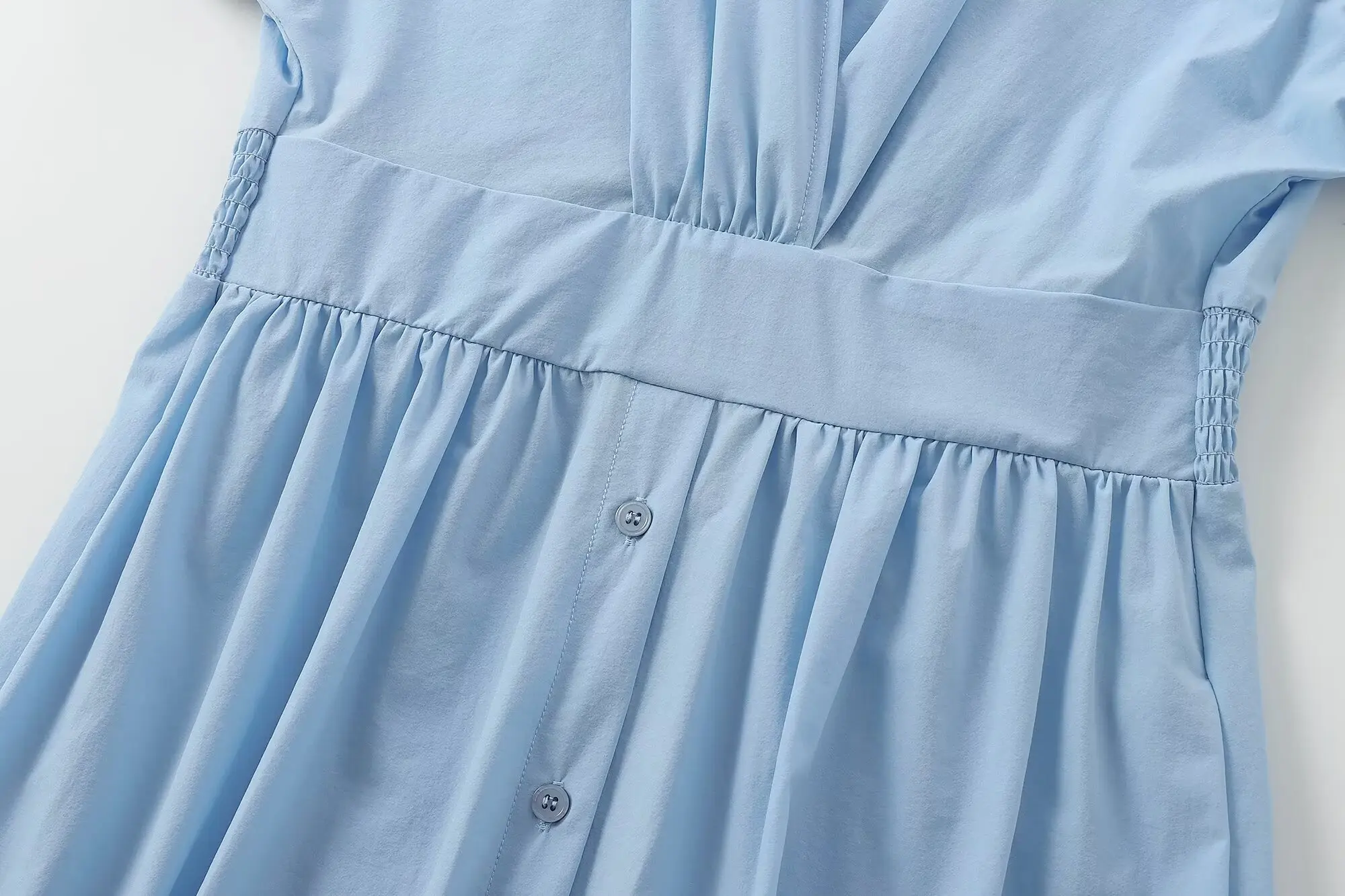 Stephen & Di-Vestido camisero de manga corta para mujer, vestido Midi minimalista de estilo francés, azul cielo, a la moda, con fajas