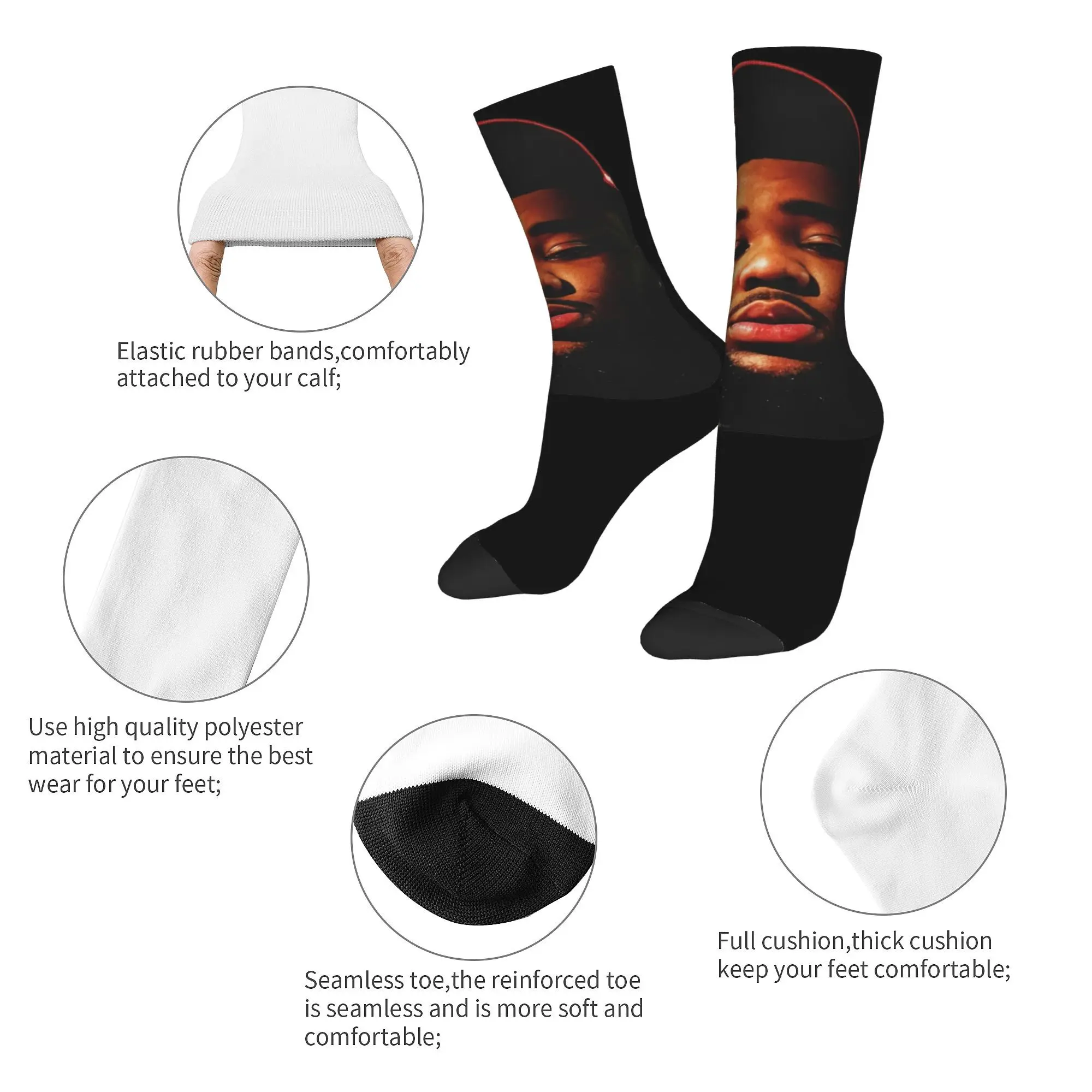 Rod Wave Face rapper  Accessories Men Women Socks Sweat Absorbing  Sport Middle Tube Stockings Warm Gifts