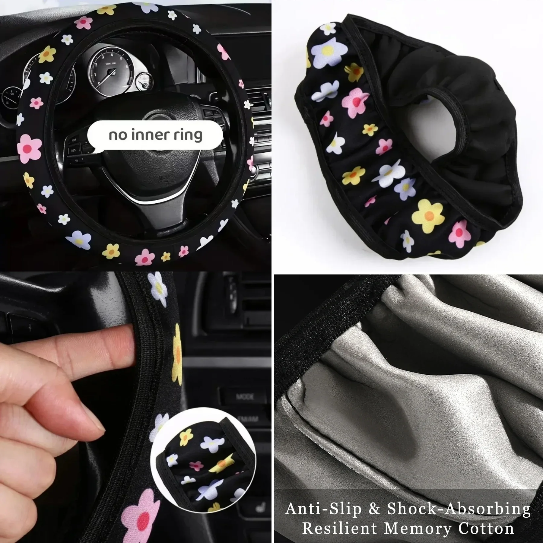 NEW Car Steering Wheel Steering Wheel Cover Car Steering Wheel Cover For Women Wheel Cover Flowers Print Anti-Slip Funda Volante