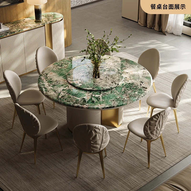 

03 Light luxury dining table and chairs premium Italian marble square round dining table