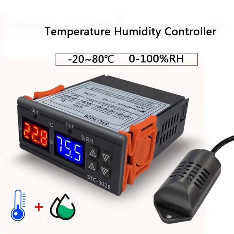 A98Z STC-3028 Cyfrowy Termostat Termometr Higrometr Regulator Temperatury i Wilgotności 220V