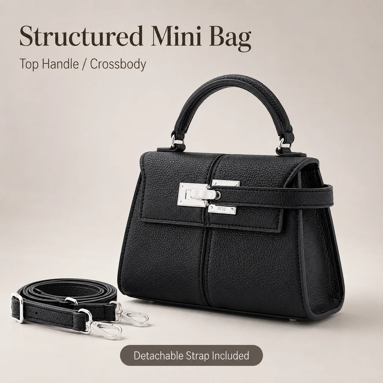 Luxury Bags That Are Vegan - ラグジュアリー エリーゼ ミニ スクエア クロスボディバッグ：ブラック ヴィーガンレザー