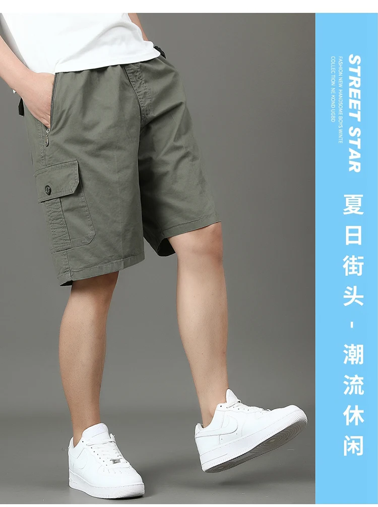 Summer new men's work shorts pocket zip trend versatile casual trousers five work trousers
