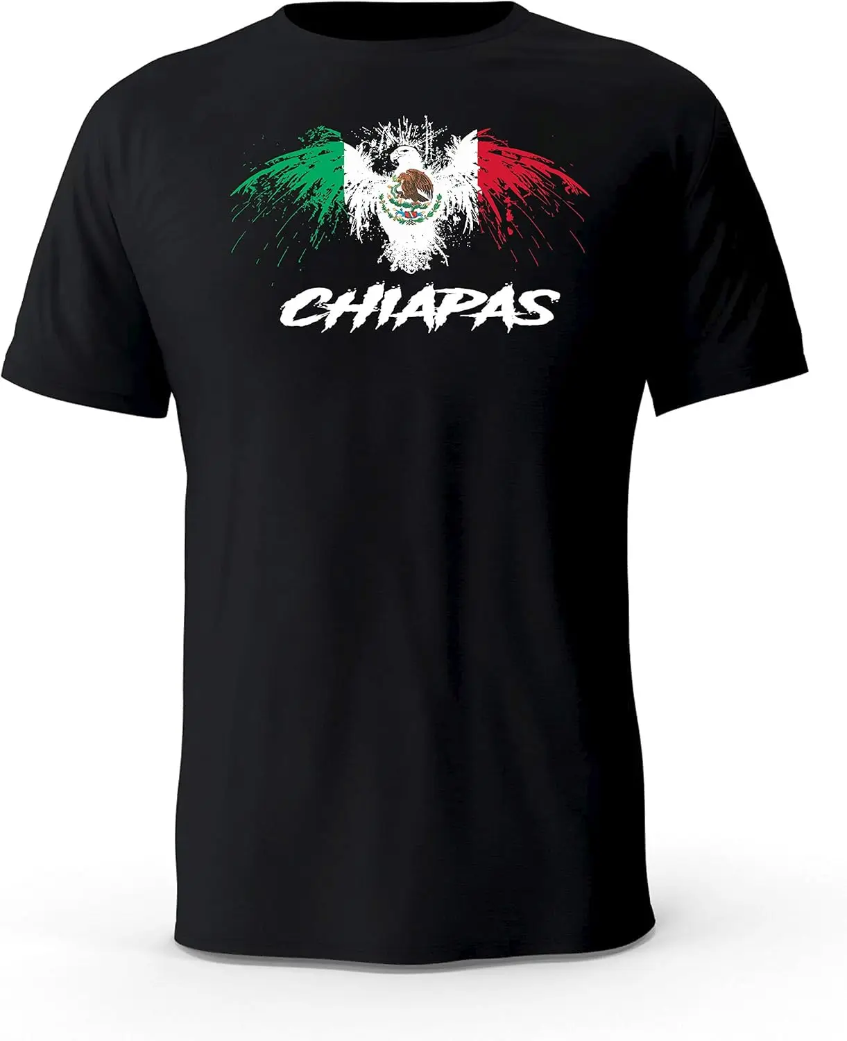 Chiapas Mexico Eagle Flag Black T-Shirt playera,Crew T-shirt