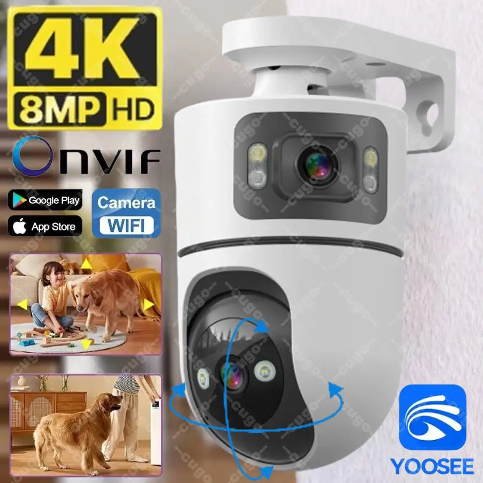 Cámara de vigilancia WiFi 4K de 8MP, cámaras IP PTZ con Zoom 10X, lente Dual ONVIF, detección humana IA, visión nocturna, seguridad inteligente para el hogar YOOSEE