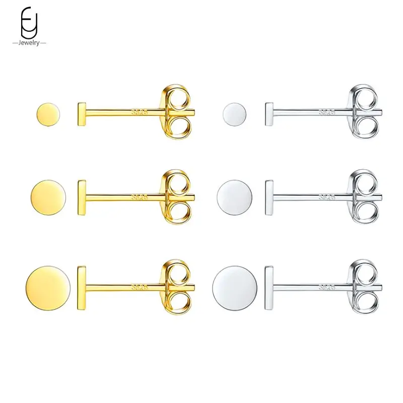 

925 Sterling Silver Needle Minimalist 2/3/4/5/6mm Round Small Stud Earrings Women's Fashion Piercing Earrings Party Fine Jewelry