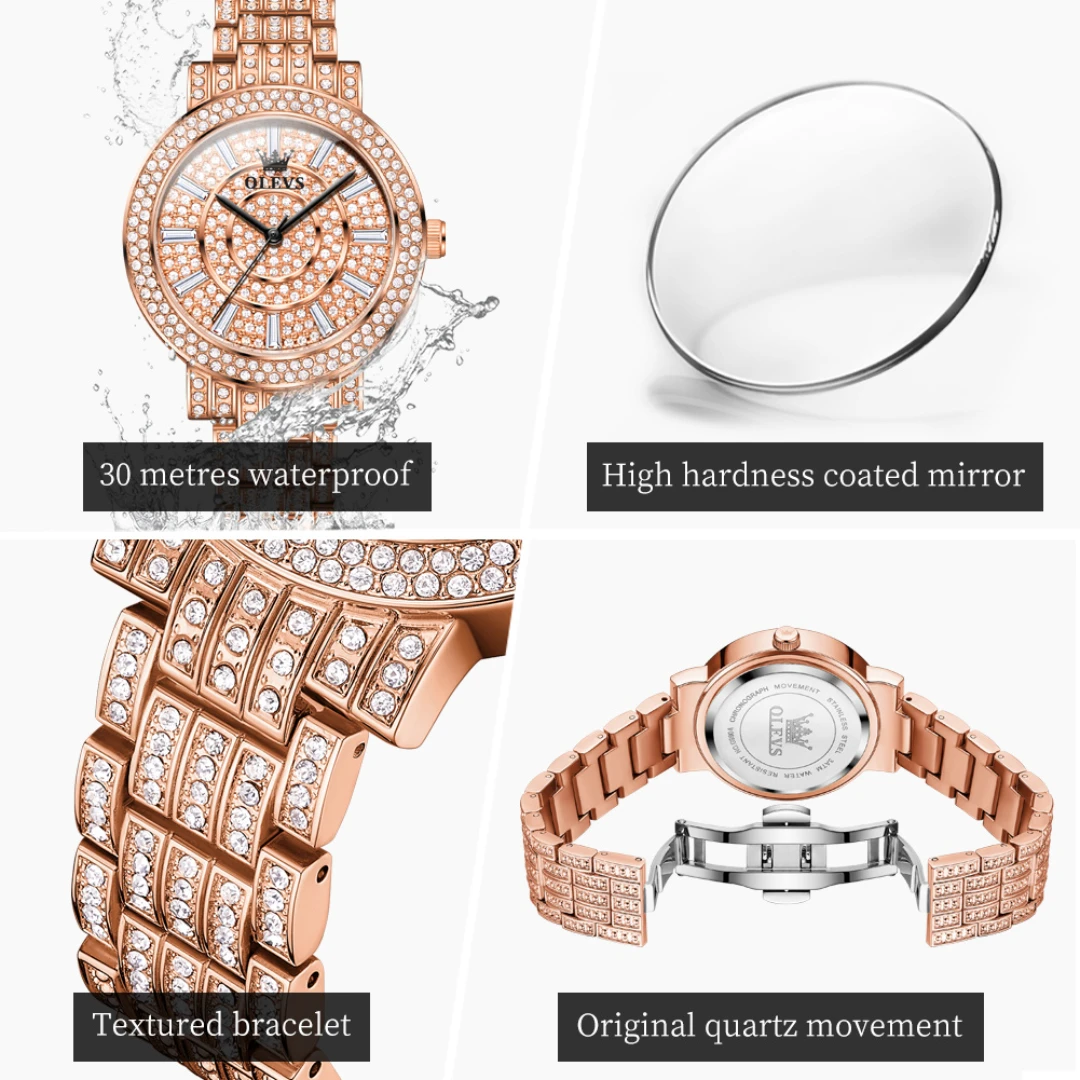 OLEVS 9904 Quartz Fashion Watch Gift Round-dial Stainless Steel Watchband Wristwatch