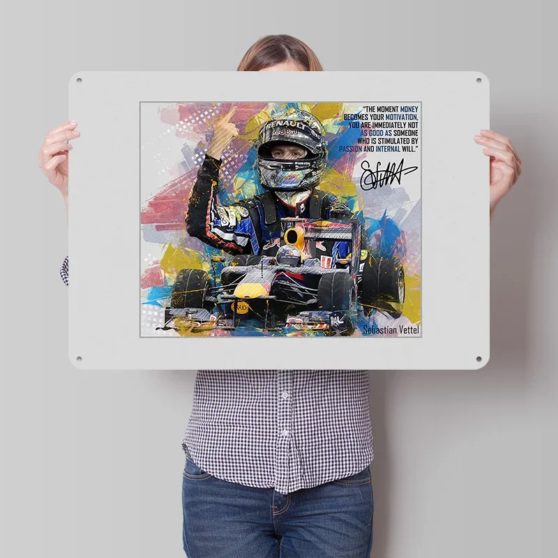 Sebastian Vettel 3D Texture Metal Poster Customized Wall Art Tin Sign Gift for Mancave Home Decoration Garage Decorations House