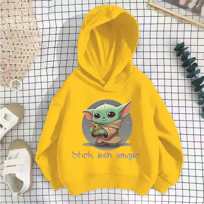 Kawaii Disney Cartoon hoodie Mandalorian Yoda Kawai Star Wars Gothic Kids hoody Boys Top Loose Girls Hippie hoody top