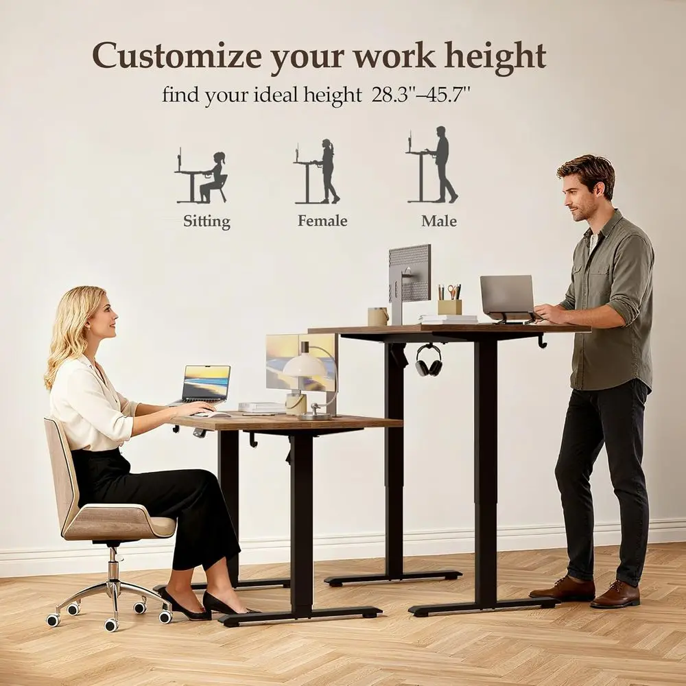 Height-Adjustable 48 Inch Electric Standing Desk, Rustic Brown, Two-Piece Top with Memory Preset and Sit-Stand Features