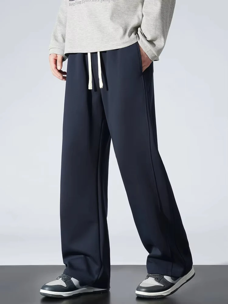 

Men's Winter Sport Pants Korean Style Wide-Leg Straight Sweatpants Thick and Warm Fleece Trousers Unisex 2025 New