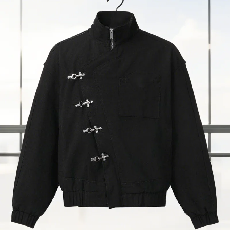Casual Women's Jacket Irregular Slanted Collar Metal Button Coat Loose Long Sleeve Short Outwear 2025 New Autumn Lady Coats