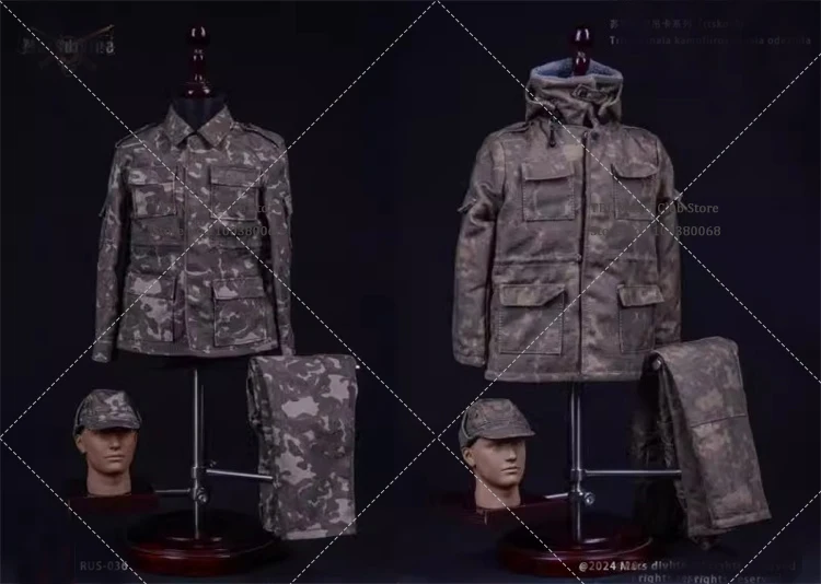 In Stock RUS-036 RUS-037 1/6 Scale Male Soldier Soviet Camouflage Uniform Set Tops Pants Boots Fit 12inch Action Figure Doll