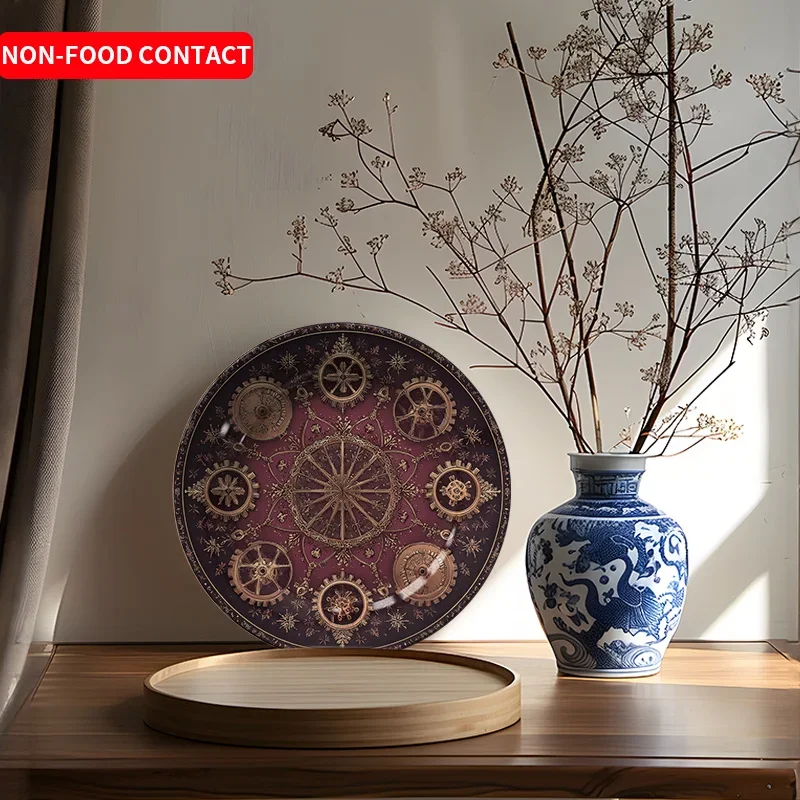 Vintage Ceramic Gear Plate - Round Wall-Mounted or Tabletop Decorative Plate with Multi-Tooth Gear Design, Non-Food Contact
