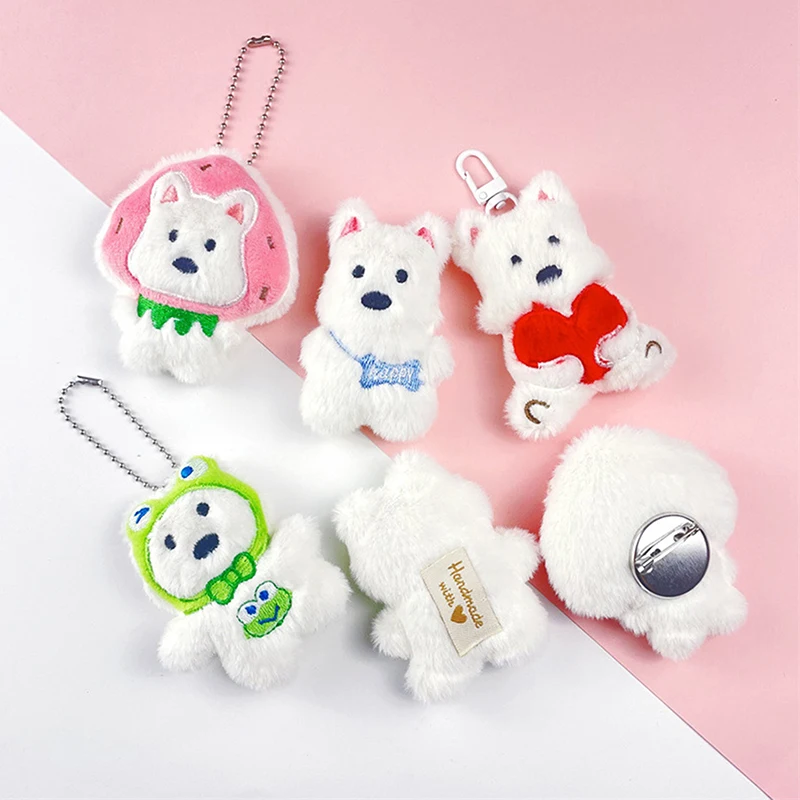 1 unidad de dibujos animados nuevo West Highland cachorro muñeco de peluche auriculares cachorro llavero bolsa colgante dijes llavero de coche acceso para mujeres niños regalo