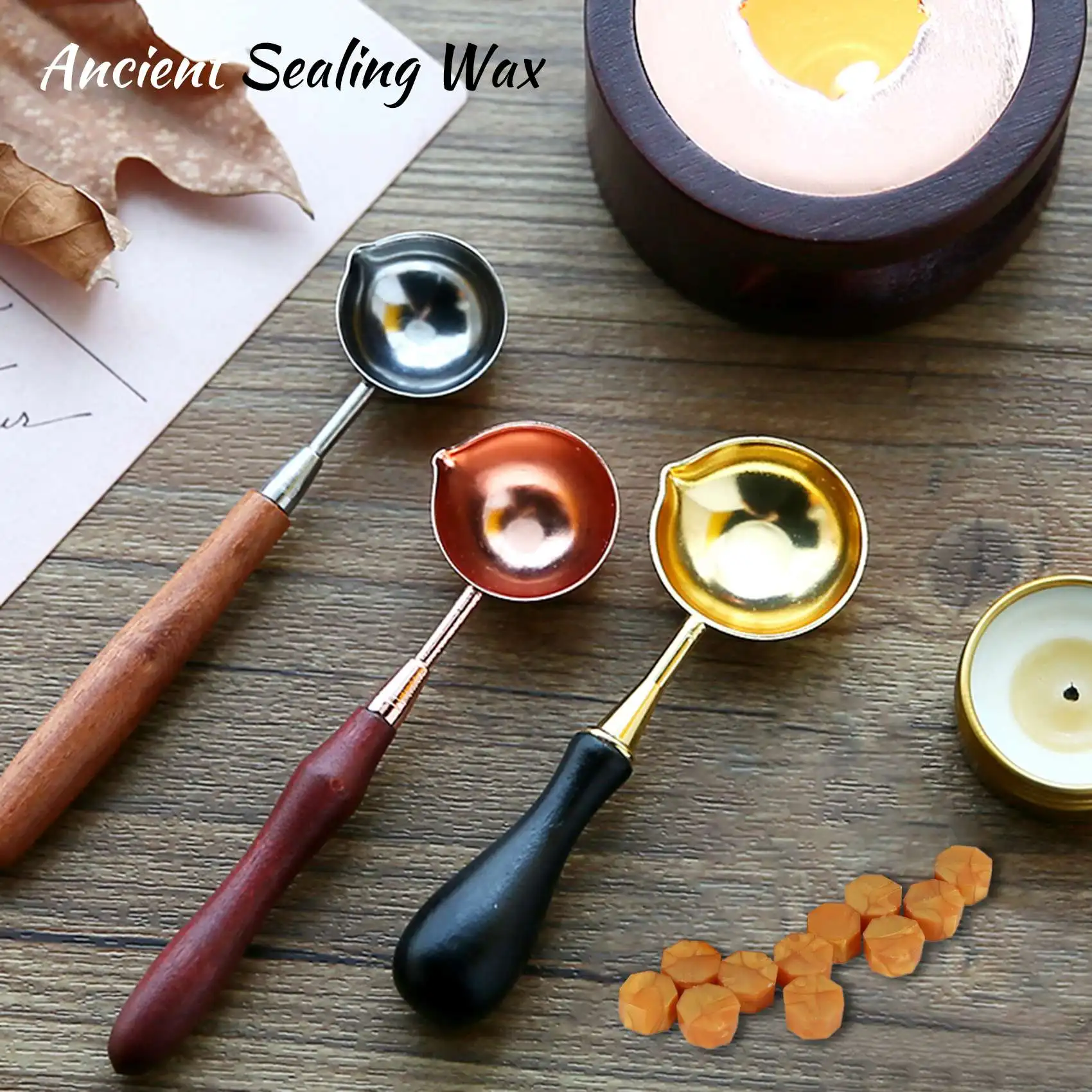 ABZL 100Pcs Sealing Wax Seal Beans Stamp Beads for Vintage Craft Envelope Wedding Wax Seal Ancient Sealing Wax Tools -Golden