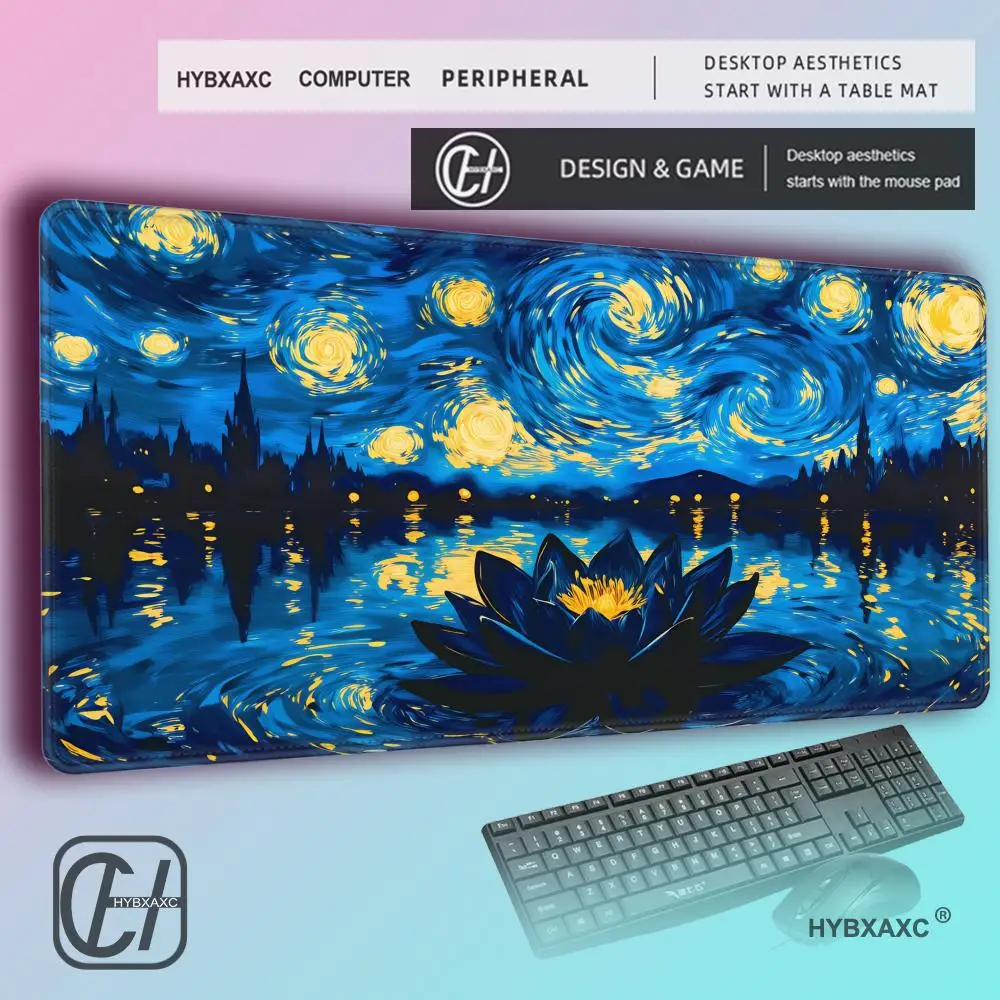 HYBXAXC Van Gogh's Starry Night and Lotus Design Mouse Pad Computer  Mousepad Anti-slip Playmat for MTG DTCG CCG RPG Trading Rug