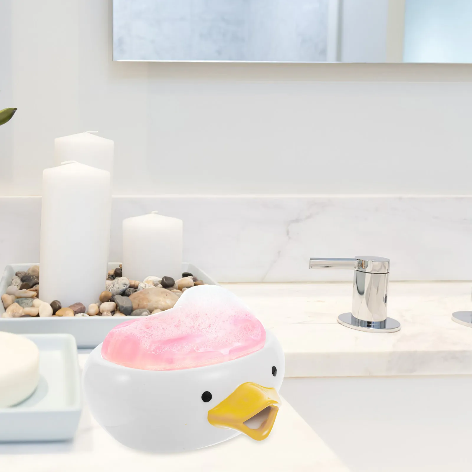 

Керамическая мыльница в виде мультяшной утки, белая, с самоотводом воды, для душа, ванной, кухни, декоративный контейнер, товары для дома
