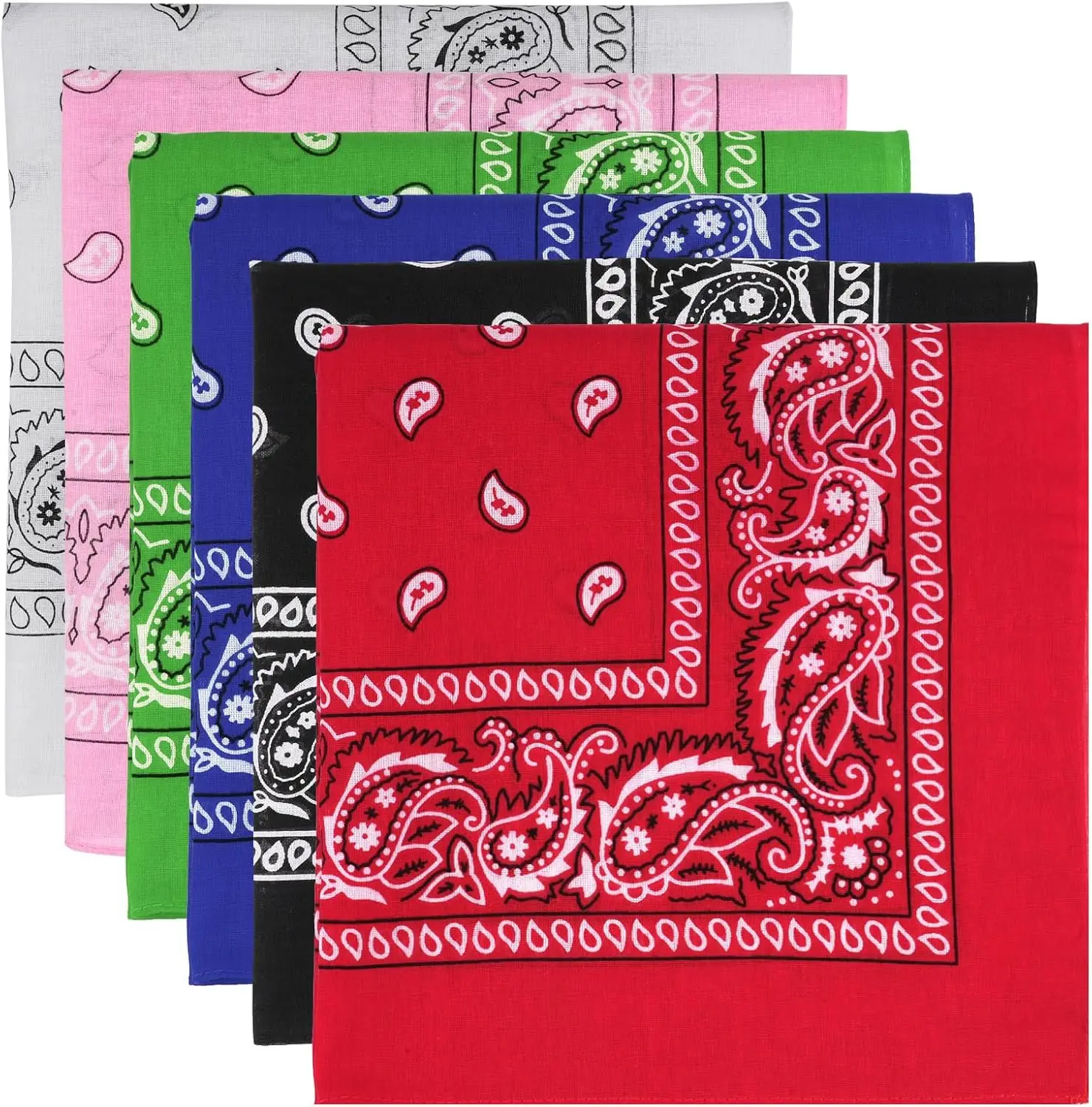 

6 Pack Cotton Bandana, Multi-Purpose Square Handkerchief, Face Mask Headband for Men Women