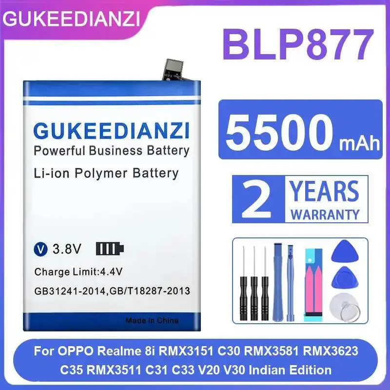 

Аккумулятор для мобильного телефона BLP877 5500 мАч для Oppo Realme 8i RMX3151 C30 RMX3581 RMX3623 C35 RMX3511 C31 C33 V20 V30 (индийская версия)
