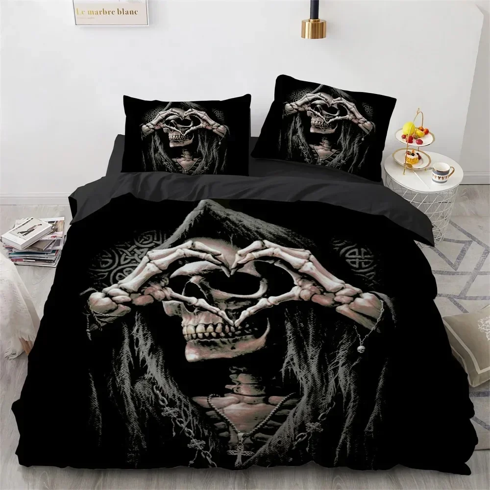 Skull Bedding Set 3D Print Terror Skulls Pattern Ghost Smile King Queen Size for Halloween Decoration Kids Teens Men Duvet Cover