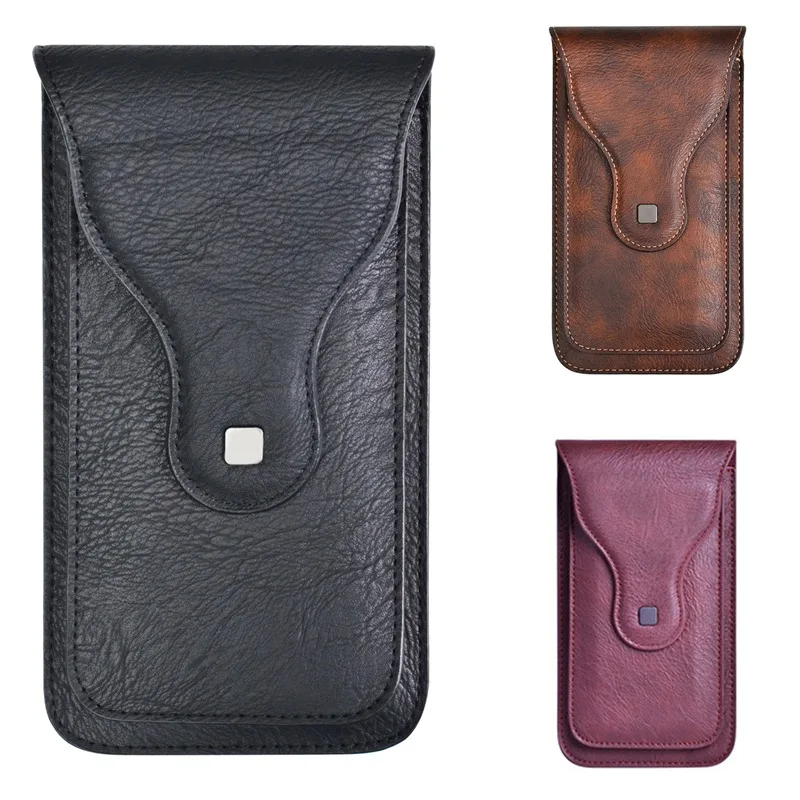 Riñonera de cuero PU de doble capa de lujo para hombre, funda con Clip para cinturón de teléfono móvil para iPhone, Xiaomi, Samsung, bolsa para