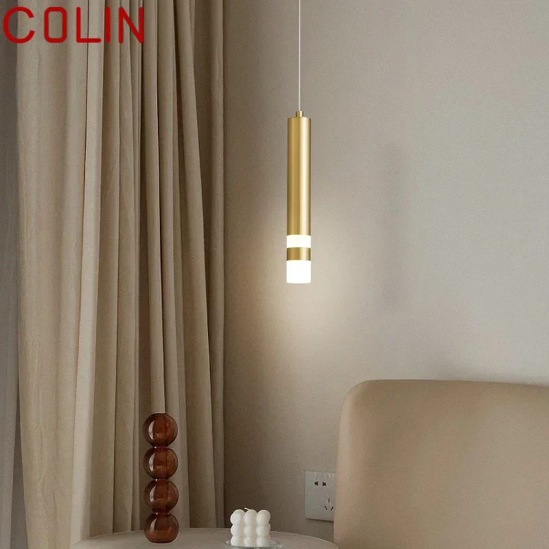 

COLIN Contemporary Simply Brass LED Pendant Lamp Elegant Decorative Copper Ceiling Lights For Home Study Bedroom