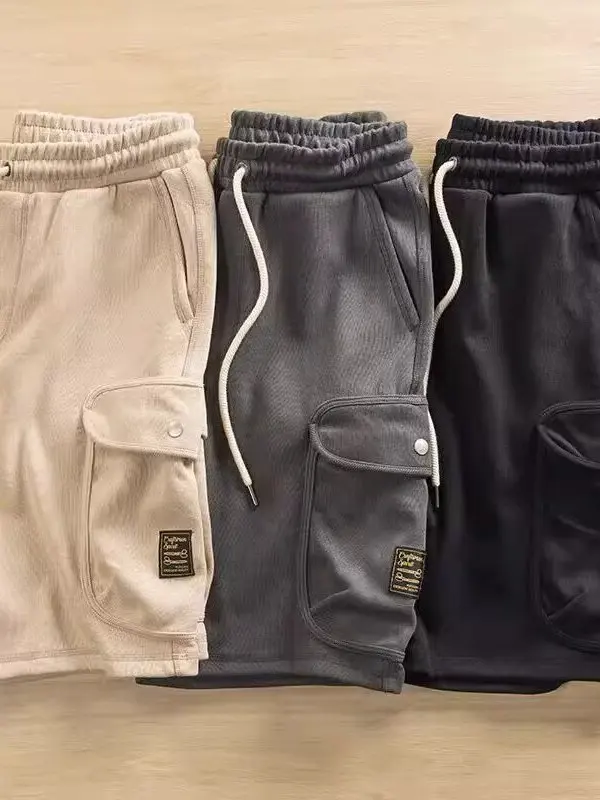 

Men's Breathable Knitted orts Casual Loose Fit Straight Leg Five-Quarter Pants Youth Summer Faion Comfortable Elastic Waist