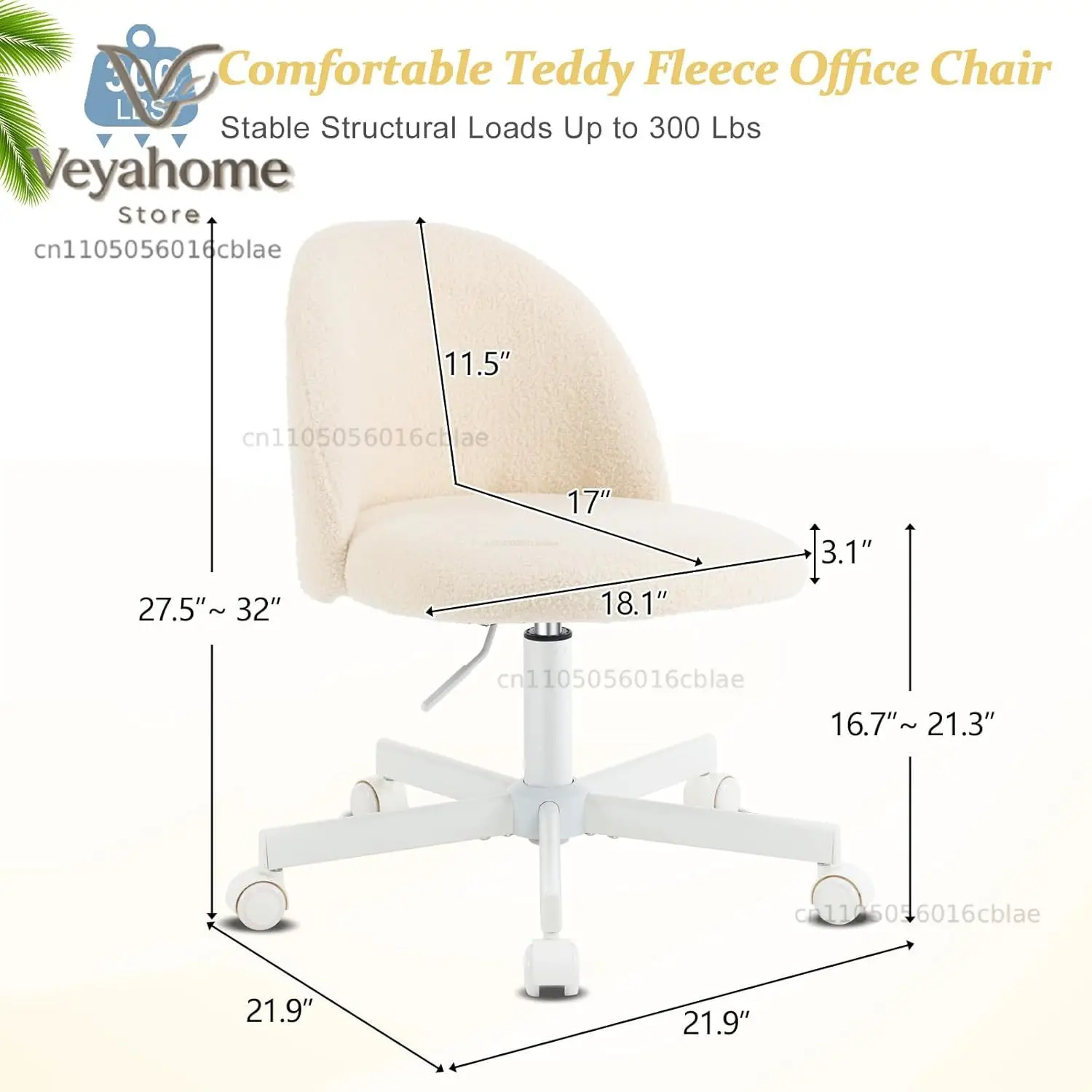 Candy Chair Armless Cute Desk Chair,Comfy Small Office Chair with Wheels,Vanity Chair Lumbar Support,Adjustable Rolling
