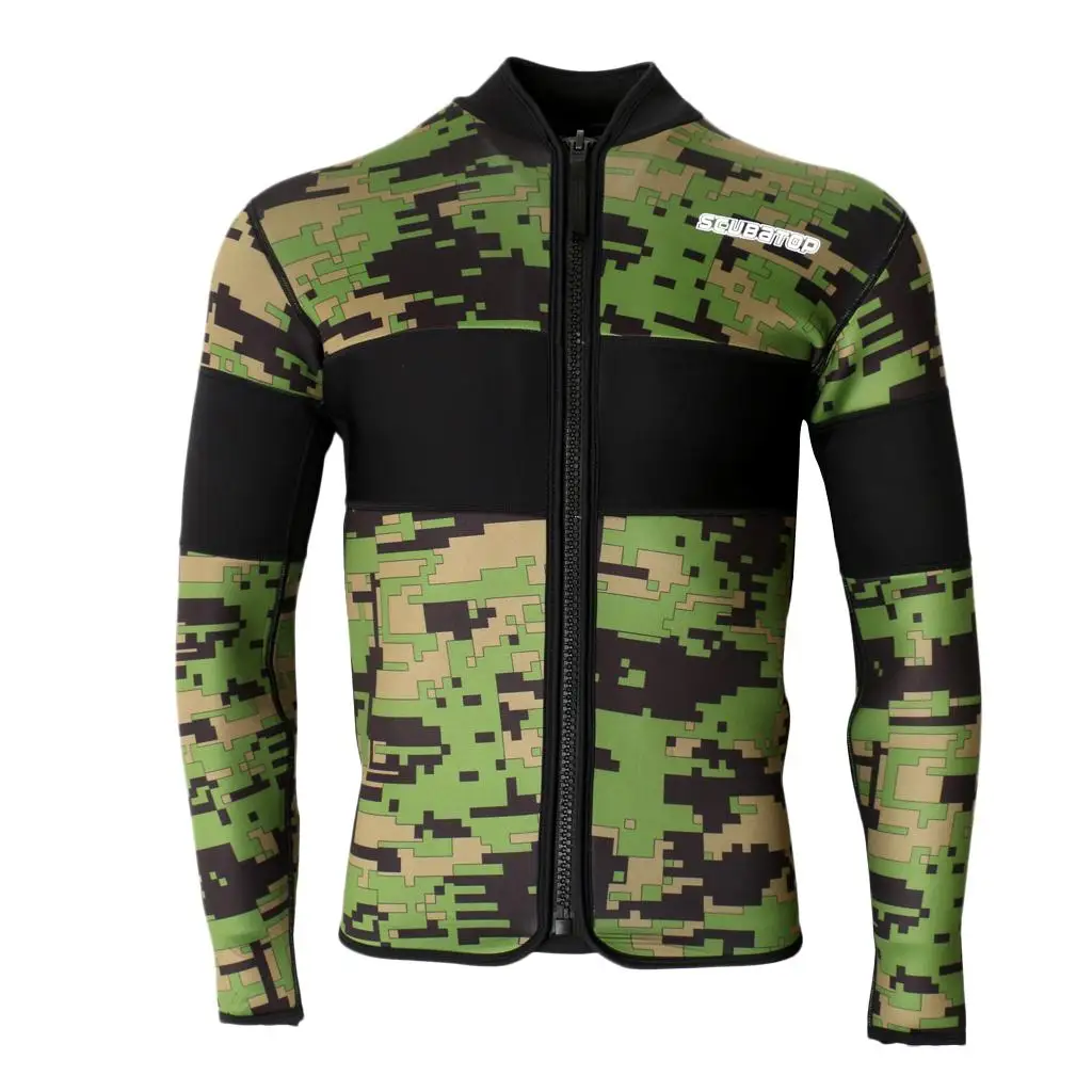 

2.5mm Neoprene Green Camo Scuba Diving Wetsuit Top Snorkel Surf Jacket S/M/L/XL/XXL for Bodyboard Surfing Rafting Boating Acce