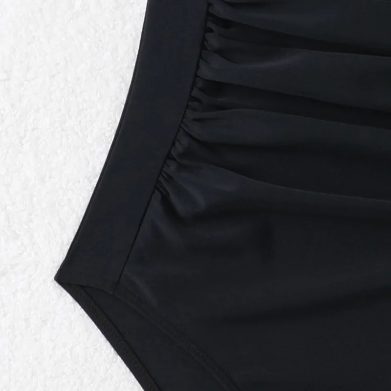 Black One Piece Swimsuit Woman Pleated Vintage Bodysuit Swimwear Padded Beach Wear 2025 Bathing Suits Ladies Holiday Pool Summer