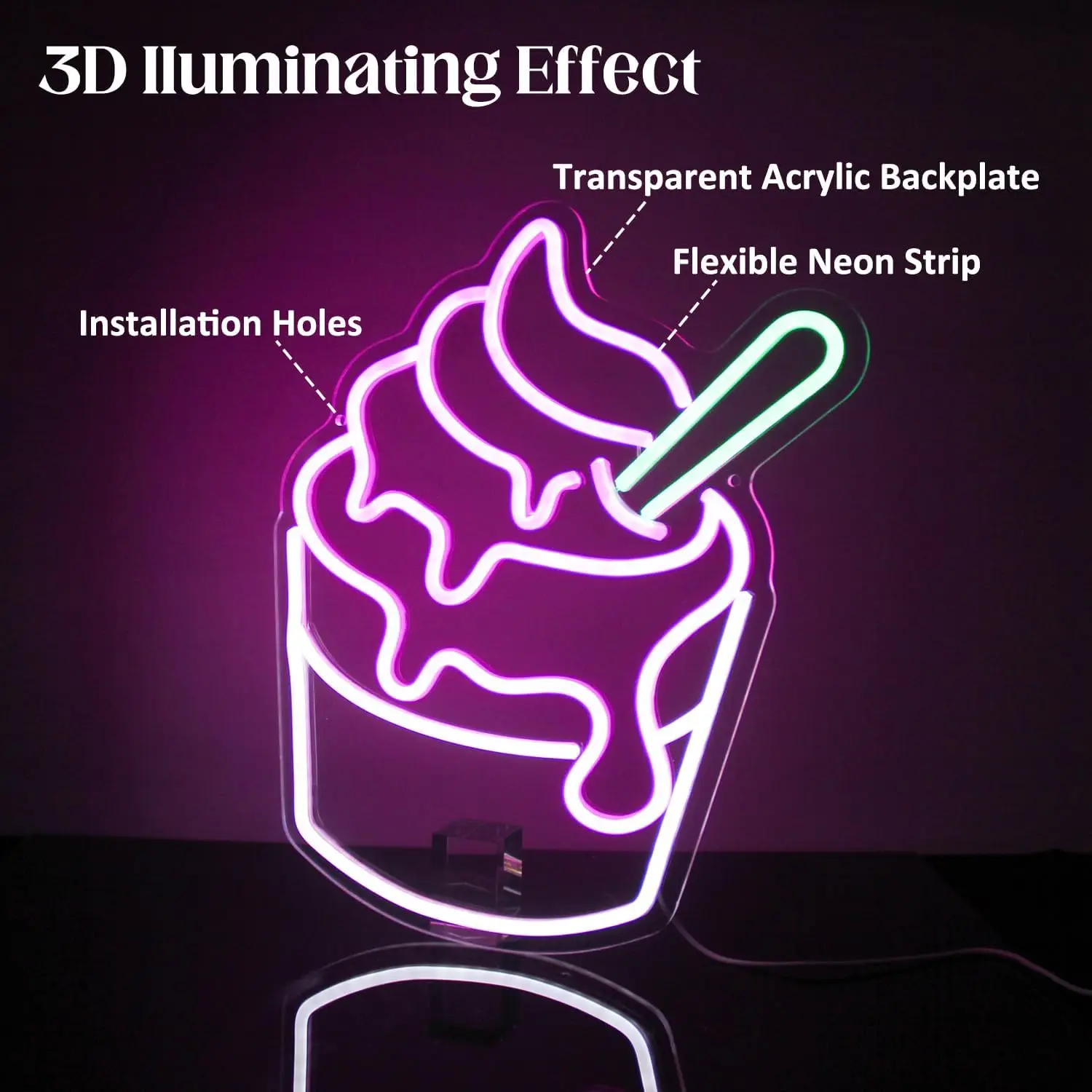 Ice Cream Neon Sign USB Powered Dimmable Neon Light For Wall Decor Bedroom Decor Party Birthday Handmade Art Gift Dessert Shop