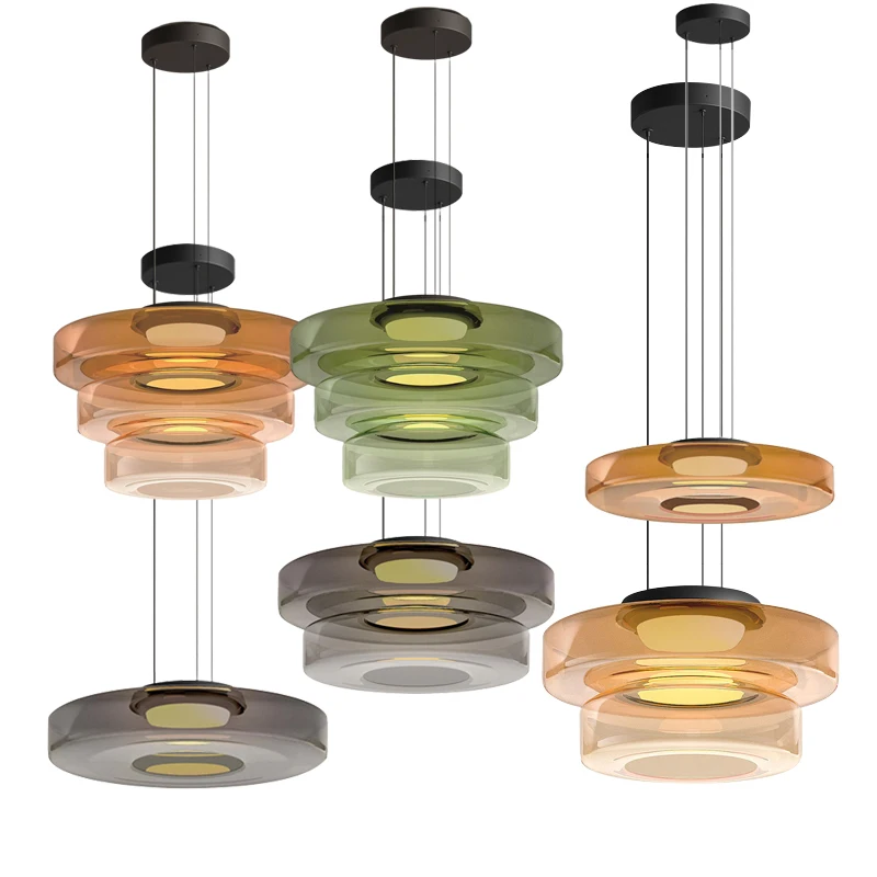 

2025 современные стеклянные подвесные светильники Янтарный/серый/зеленый подвесной светильник для кухни, острова, декор столовой, модный светильник