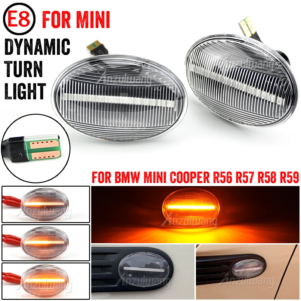 2x Dynamic LED Turn Signal Side Marker Light Flowing Indicator Lamp For BMW MINI Cooper R56 R57 R58 R59 2007-2013 CL-R56-LSM-SM