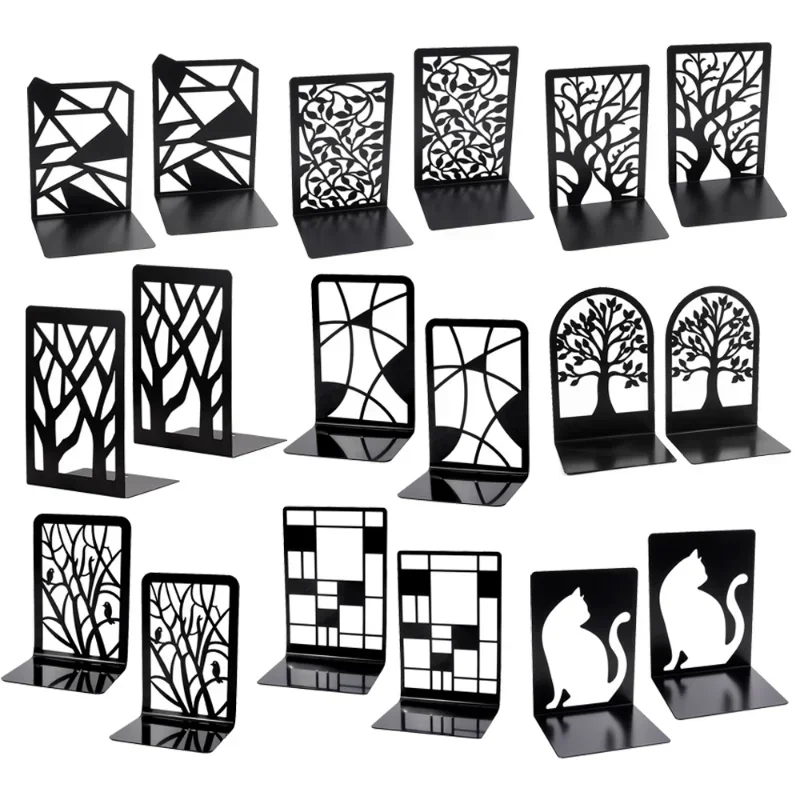 Hollow-Out Metal Bookends, Design Hourglass, Bookends para casa e escritório, Rolhas de livros, Porta-livros