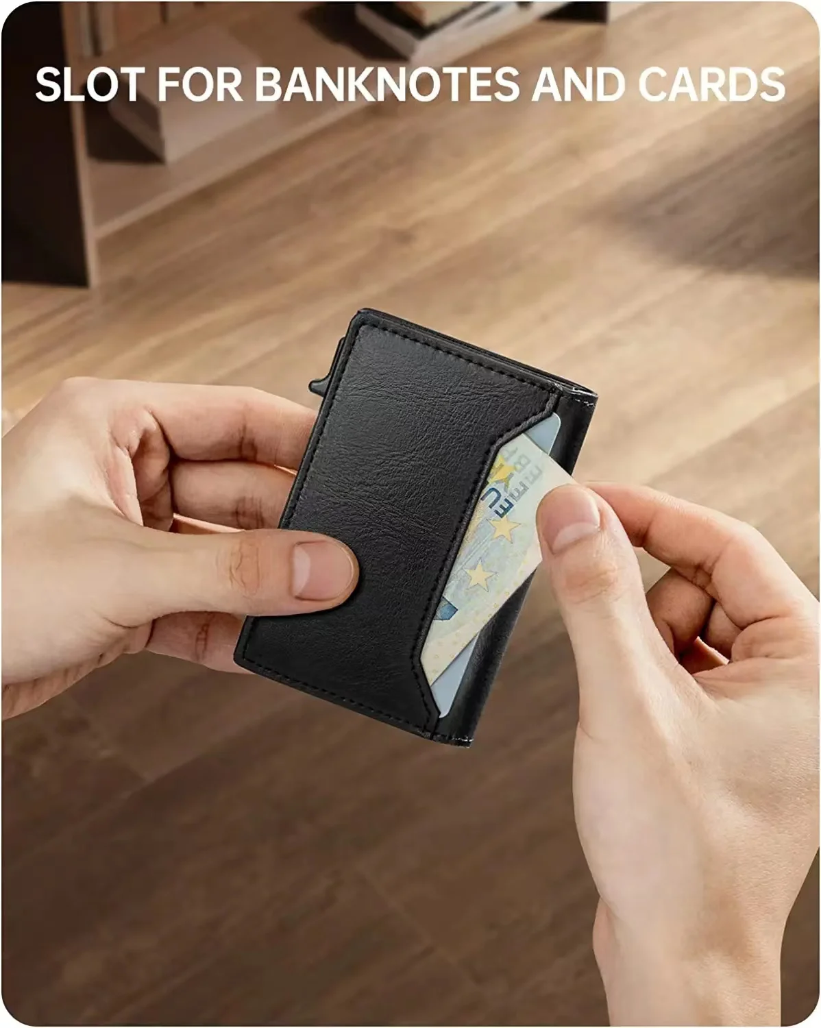 YE TREE Smart Elastic Wallet Card Holder Men Genuine Leather Rfid Thin Pop Up Card Case Small Slim Metal Aluminum Wallet for Men