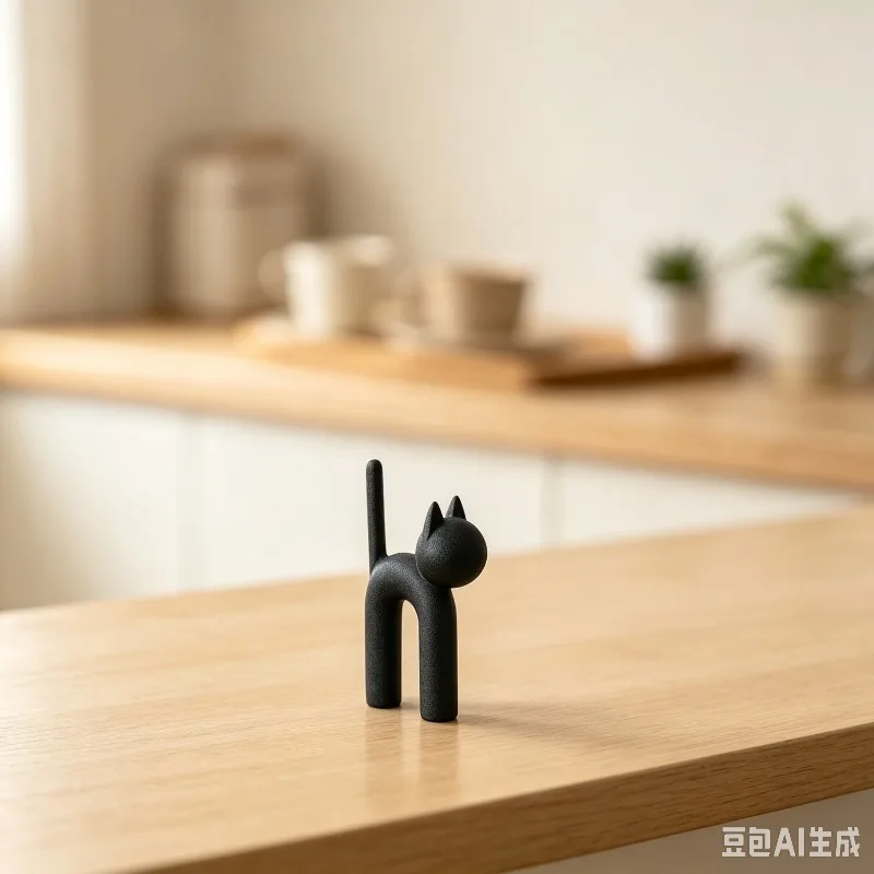 Minimalist Black Cat Figurine 3D Printed Plastic Geometric Kitten Statue Abstract Long Tail Pet Miniature Desk Decoration
