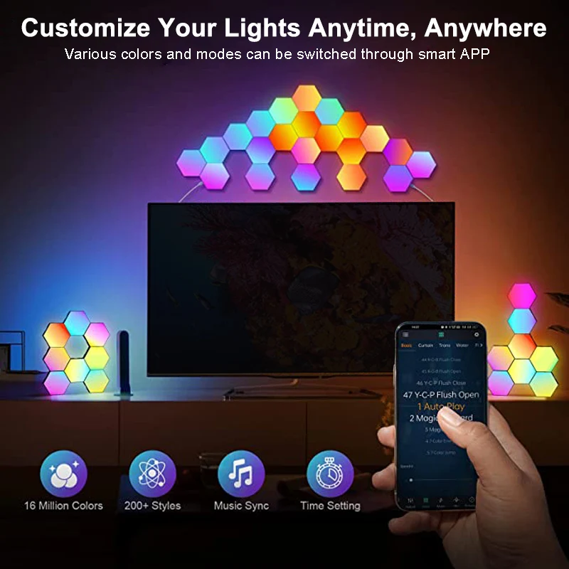 RGB LED Hexagon Light Bluetooth Indoor Wall Light APP Remote Control Night Light Computer Game Room Decoration Bedroom Bedside