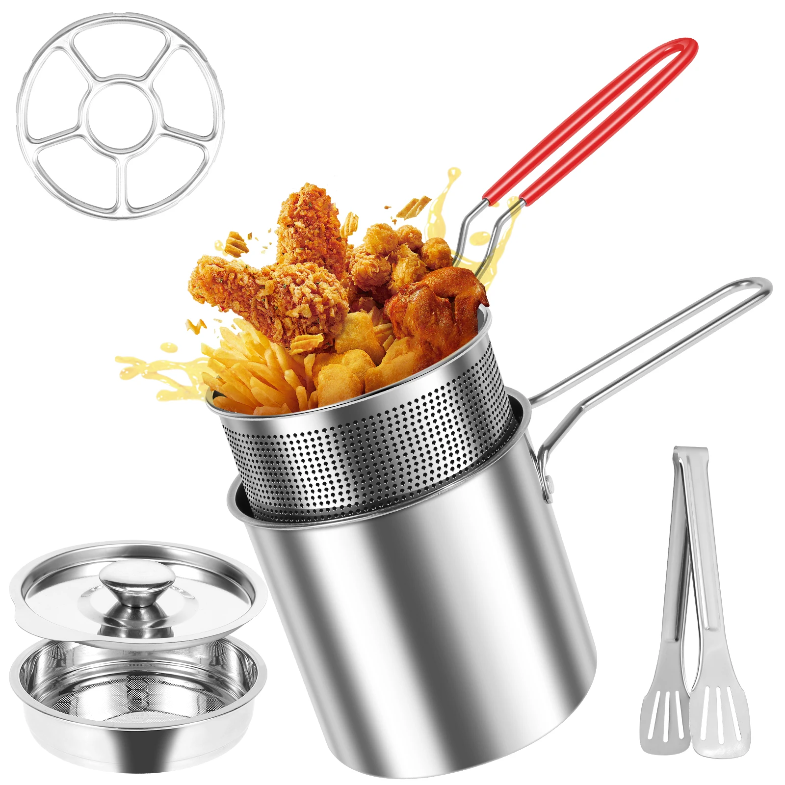 Stainless Steel Mini Fryer Pot Set Heat Resistant Deep Fryer Set With Detachable Handle Dishwasher Safe Uncoated Oil Filter Pot