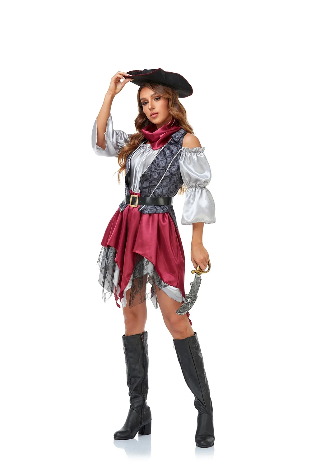 Women Adult Halloween Carnival Party Caribbean Pirate Cosplay Costume Stage Performance Captain Huntress Fancy Dress