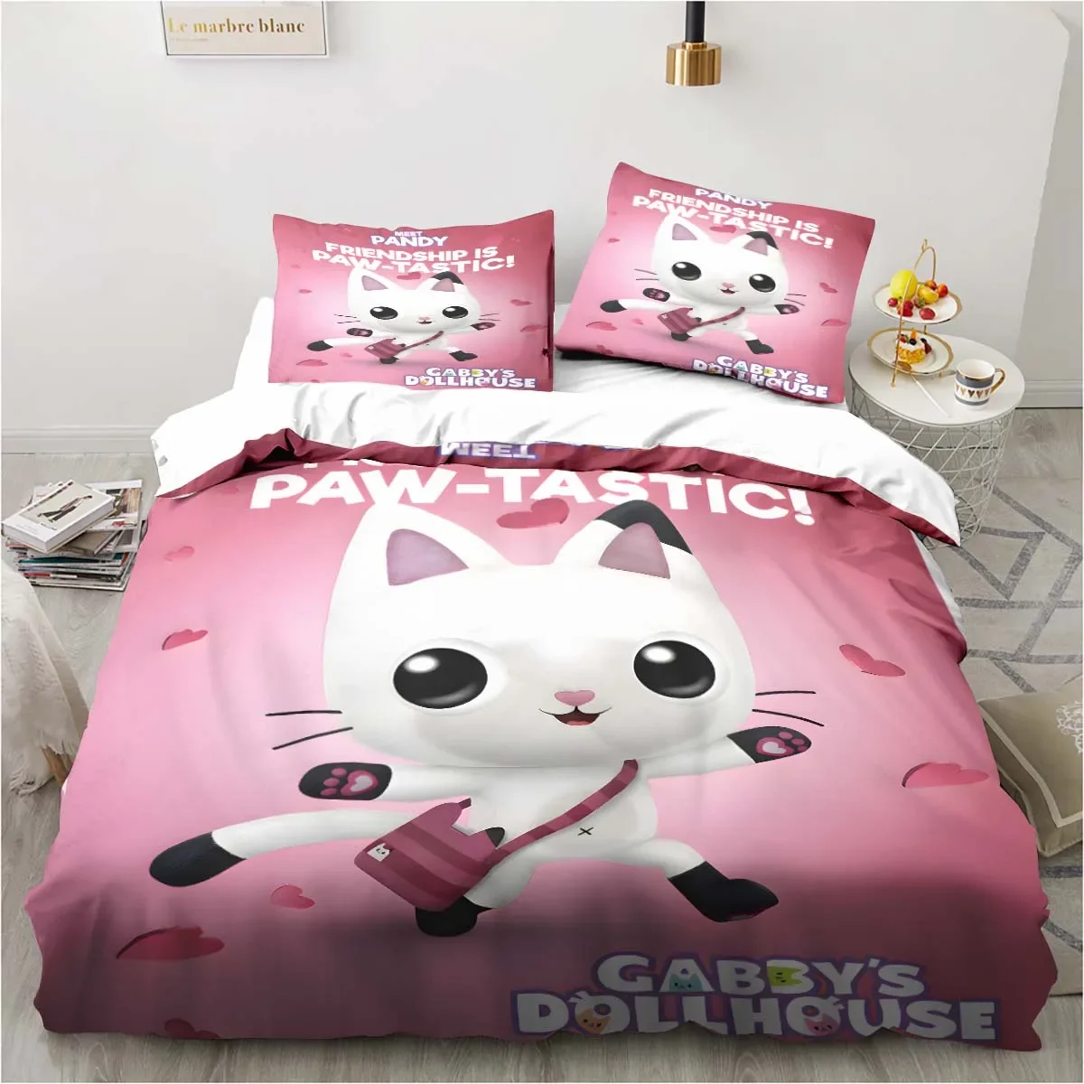 

Gabby's Dollhouse Bedding Set Kawaii Bed Linen Set Single Double Size Home Decor For Girls Kids Cartoon Cute Cat Duvet Cover Set