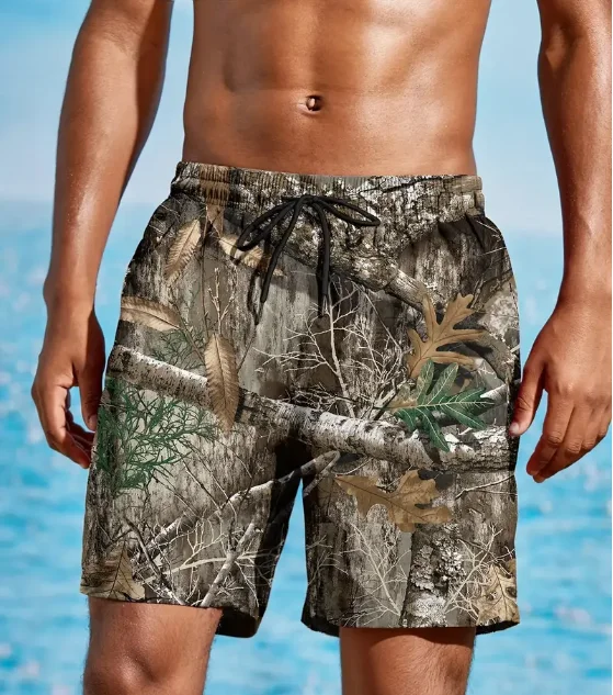 Fashion Men's 3D Digital Floral Pattern Shorts With Drawstring And Pockets Novel And Chic Shorts Suitable For Summer Beach Trunk