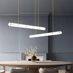 Minimalistyczny design LED Lights Nowoczesny długi akrylowy żyrandol sufitowy do jadalni Kuchnia Bar Luksusowa dekoracja wnętrz domu