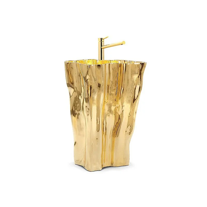 Italian light luxury stainless steel washbasin, villa hotel household column special-shaped floor-to-ceiling washbasin