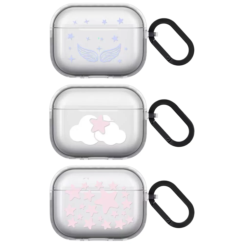 Simple Clouds and Stars TPU / Matte Protective Case for AirPods 4 Pro3 Pro2 Pro Earbuds Charging Box Cover with Hook