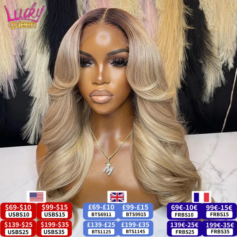 Parrucca frontale colorata bionda Ombre 13X6 Capelli umani per le donne Parrucca anteriore in pizzo 13X6 trasparente con radice scura Pre pizzicata