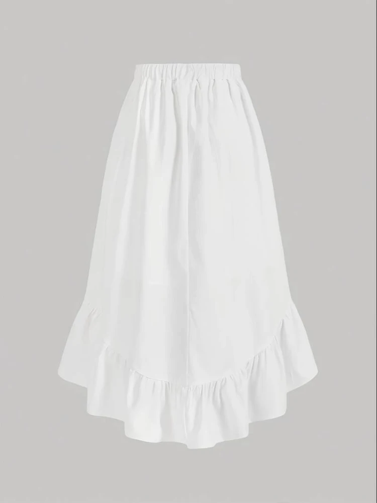 Weißer, plissierter asymmetrischer Rock mit Schnürung, langer Rock, sieht groß und schlank aus, geeignet für Frühlings- und Sommerkleidung