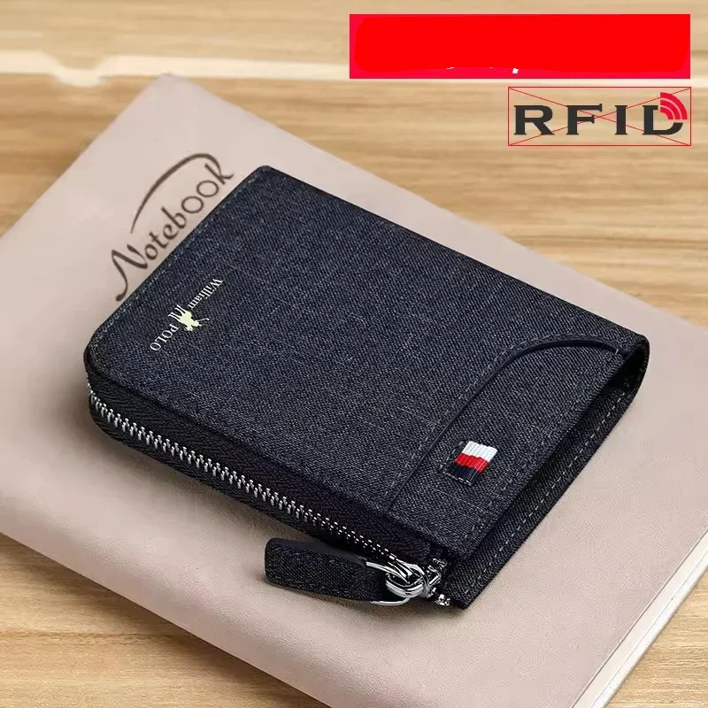 Cartera de lona multifuncional para hombre, billetera Vertical de cuero juvenil con Clip, estuche para licencia de conducir, billetera corta multitarjeta