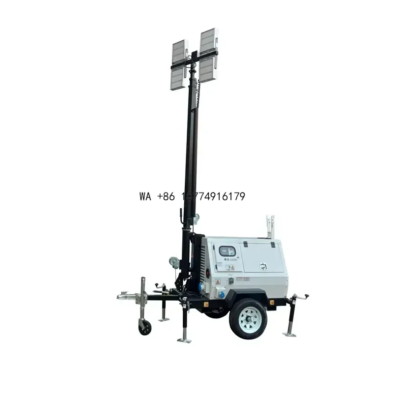 wmwmnu Heavy-Duty Towable Light Tower: 9m Lift, 4x 400W-1000W LEDs, Diesel-Powered